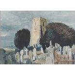 BRYN RICHARDS mixed media - New Radnor Church, 35 x 25cms