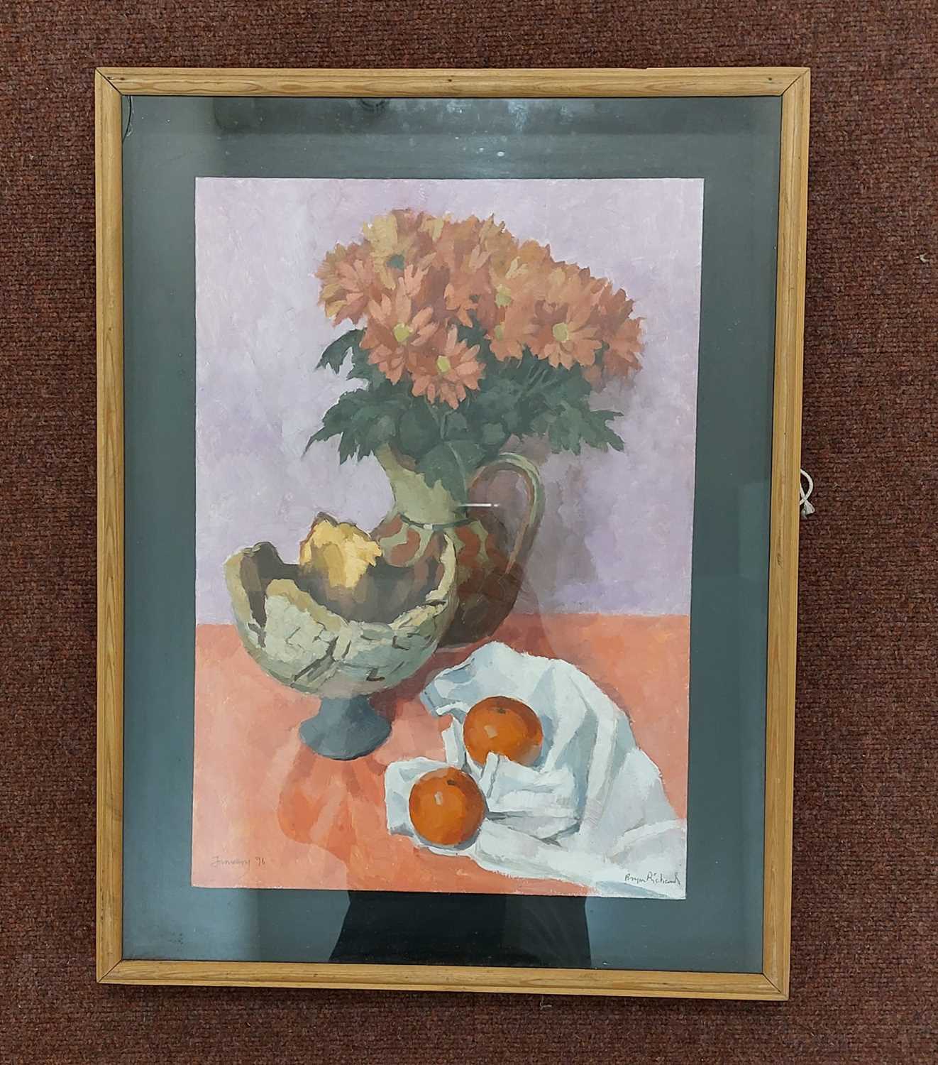 BRYN RICHARDS oil on board - Still life with Billy Adams pot, 50 x 35cms - Image 2 of 3