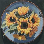 BRYN RICHARDS oil on canvas - Sunflowers, 40 x 40cms