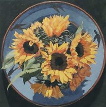BRYN RICHARDS oil on canvas - Sunflowers, 40 x 40cms