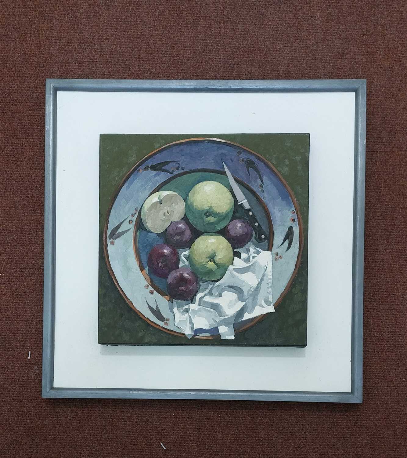 BRYN RICHARDS oil on canvas - Apples, plums, 40 x 40cms - Image 2 of 4