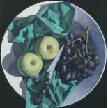 BRYN RICHARDS oil on canvas - Apples, black grapes, 40 x 40cms