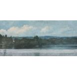 BRYN RICHARDS oil on board - Roath Park Lake, Lilacs, 76 x 36cms