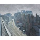 BRYN RICHARDS oil on board - Westgate Street, Cardiff, 65 x 52cms