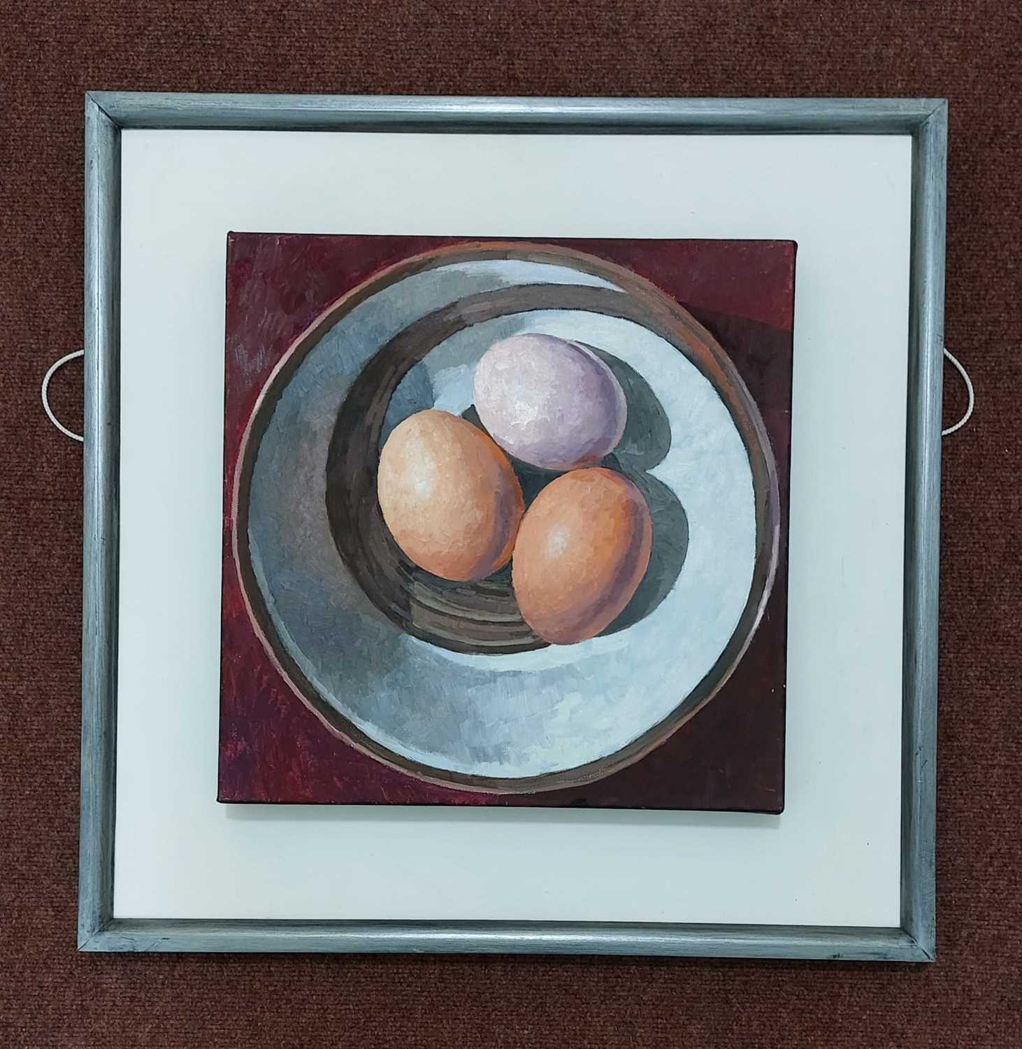 BRYN RICHARDS oil on canvas - Three eggs, 40 x 40cms - Image 2 of 4