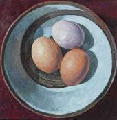 BRYN RICHARDS oil on canvas - Three eggs, 40 x 40cms