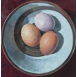 BRYN RICHARDS oil on canvas - Three eggs, 40 x 40cms