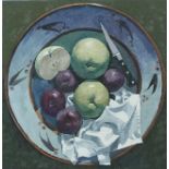 BRYN RICHARDS oil on canvas - Apples, plums, 40 x 40cms