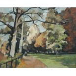 BRYN RICHARDS oil on canvas board - Roath Park Autumn, 48 x 37cms