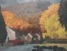 BRYN RICHARDS oil on board - Autumn, Gwaelod-y-Garth, 44 x 34cms