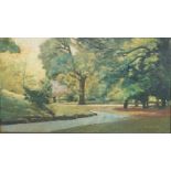 BRYN RICHARDS oil on board - Roath Park, Summer (1), 83 x 47cms