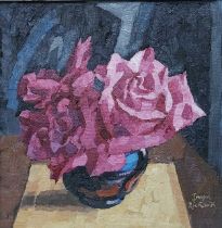 BRYN RICHARDS oil on board - Pink roses, 26 x 26cms
