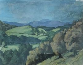 BRYN RICHARDS mixed media - Ystwyth Valley, 36 x 28cms
