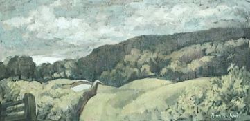 BRYN RICHARDS oil on board - View of Garth Mountain, Gwaelod-y-Garth', 54 x 26cms