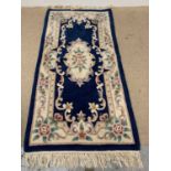 CHINESE WASHED WOOLEN RUG, blue ground, 207 x 93cms