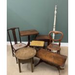 FURNITURE ASSORTMENT (8) - mahogany oblong topped tripod table, nest of three tables, cane seated