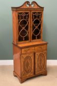 FRENCH STYLE INLAID SATINWOOD CABINET with twin glazed door upper section, the doors having ribbon