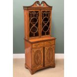 FRENCH STYLE INLAID SATINWOOD CABINET with twin glazed door upper section, the doors having ribbon