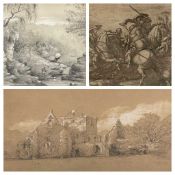 ETCHINGS & PRINTS (3) - to include a sketch of an Abbey dated 1851, 23 x 35cms, an etching of a