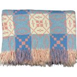 WELSH WOOLLEN BLANKET - with Derw label, traditional reversible pattern in pink and blue tones,