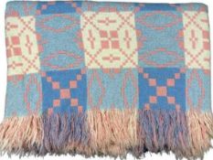 WELSH WOOLLEN BLANKET - with Derw label, traditional reversible pattern in pink and blue tones,