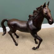 BRONZE EFFECT METALLIC MODEL OF A HORSE, 106cms H, 30cms W, 110cms L
