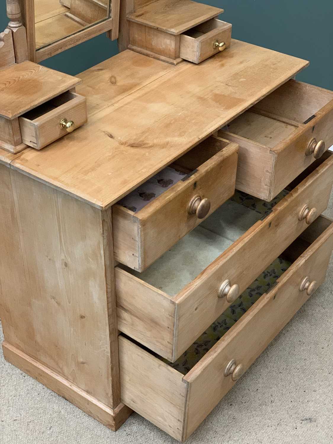 ANTIQUE PINE BEDROOM FURNITURE comprising two over two drawer chest with upper mirror section, - Image 2 of 5