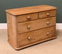 VINTAGE PINE TWO SHORT OVER TWO LONG CHEST OF DRAWERS, on shallow corner supports, 74cms H, 104cms