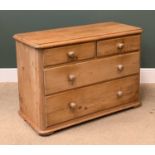 VINTAGE PINE TWO SHORT OVER TWO LONG CHEST OF DRAWERS, on shallow corner supports, 74cms H, 104cms