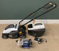 BATTERY OPERATED LAWNMOWER with box by Alpina and a Draper bench grinder