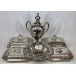 LARGE ITEMS OF PLATED WARE (6) - to include an EPBM Samovar, 43cms overall H, grape and vine