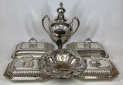 LARGE ITEMS OF PLATED WARE (6) - to include an EPBM Samovar, 43cms overall H, grape and vine