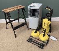 HOUSEHOLD & GARAGE ITEMS - folding workbench, Clarke dehumidifier/air conditioner and a Karcher