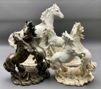 MODERN COMPOSITION HORSE SCULPTURES (3) - to include a large mare and foal group, 48cms H, 63cms