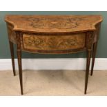 FRENCH SATINWOOD URN & FLORAL INLAID SIDE TABLE having a shaped top and single central drawer on