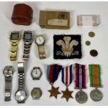 WW2 MEDALS, GENTLEMAN'S WRISTWATCHES and other collectable items, WW2 unmarked group of four with