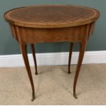 ANTIQUE FRENCH CHEQUERED TOP OVAL OCCASIONAL TABLE, herringbone veneer with two drawers, on shaped