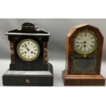 ANTIQUE SLATE MANTEL CLOCK - an excellent example with marble detail, 36.5 x 29 x 17cms, Roman