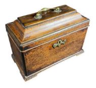 19TH CENTURY OAK SARCOPHAGUS SHAPED TEA CADDY - 19 x 26 x 30cms