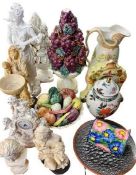 POTTERY, METAL, MIXED COMPOSITION ORNAMENTALWARE & FIGURINES - to include pottery fruits on