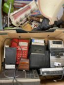 VINTAGE TRANSISTOR RADIOS, cassette players, household lamps and other goods (within 2 boxes)