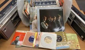 VINTAGE LP & 45RPM RECORD COLLECTION along with two vintage radio cassette players, LPs include