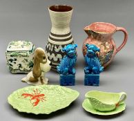 CHINA ASSORTMENT - to include a pair of Temple Dog ornaments, 16cms tall, a Masons Chartreuse jar