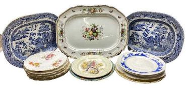 DECORATIVE WALL/CABINET PLATES GROUP and three vintage meat platters including a Copeland Spode