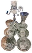 CUT & OTHER GLASSWARE - a mixed selection including a Bohemia lead crystal candelabra, basket