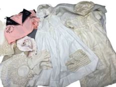 VINTAGE INFANT'S CLOTHING - circa 1900 silk Christening dress with underskirt and bonnet, wedding