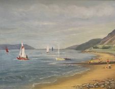 S A LITTER oil on canvas - beach scene with figures and sailing boats, 44 x 60cms, an assortment