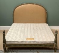 ANTIQUE TYPE CARVED BED, having carved pillars, the base marked 'Seventh Heaven', 120cms H, 153cms