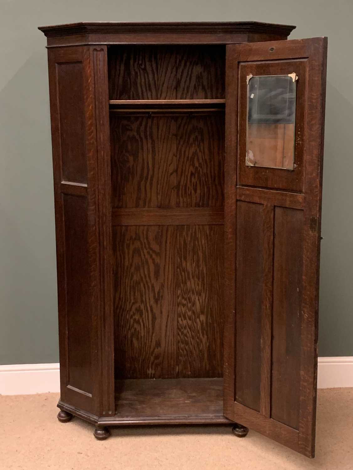 VINTAGE OAK SINGLE DOOR HALL ROBE, labelled 'Thomas Perrin, Manchester', 183cms H, 113cms W, 46cms - Image 3 of 5