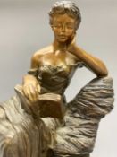 CONTEMPORARY BRONZE LIMITED EDITION SCULPTURE - stamped 'Icarus 1992' depicting a woman seated